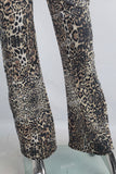 Leopard digital print straight jeans women