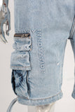 Blue patchwork embossed cargo shorts