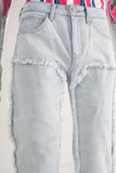 Blue straight patchwork boot cut jeans