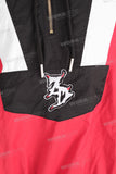 Red embroidered patchwork zip up hoodie