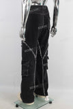 Black wide leg patchwork cargo jeans men