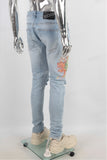 Light Blue  Damage Digital Screen Print Skinny Jeans Men