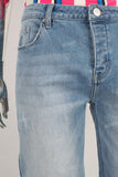 Blue slim fit damaged acid washed jeans