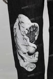 Black digital print baggy jeans
