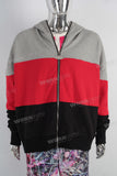 Red patchwork zip up hooded jacket