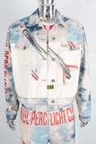 Digital print denim jacket and jeans set