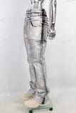 Silver wax double waist flared jeans