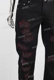 Black damage embroidery jeans men