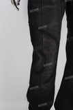 Black patchwork straight jeans men