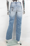 Blue damage digital print flare bottom jeans