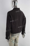 Raw hem cut edge pocket black denim shirt men