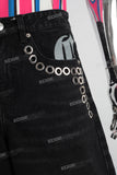 Black rhinestone rivet baggy jeans