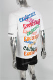 Embroidered print regular slim fit white T shirt men