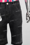 Black digital print laser boot cut short