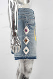 Blue screen print jewel on the patch boot cut shorts