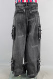 Black acid washed cargo jeans