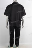 Digital print patchwork rhinestone t shirt and cargo pants