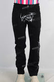 Black screen print slim fit jeans