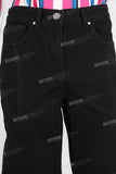 Black patchwork straight jeans
