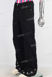 Black patchwork straight jeans