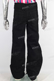 Black patchwork straight jeans