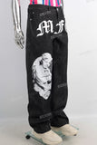 Black digital print baggy jeans