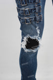 Blue biker damaged skinny jeans