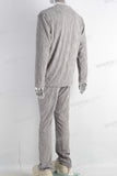 Grey embossed velvet long shirt and pants set