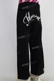 Black straight embroidered jeans