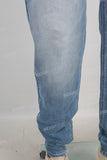 Blue slim fit damaged acid washed jeans