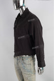 Raw hem cut edge pocket black denim shirt men