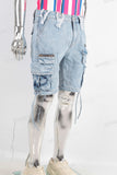 Blue patchwork embossed cargo shorts