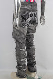 Damaged embroidered stack jeans