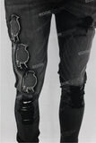 Black Skinny Patchwork Distress Jeans Men