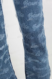 Blue laser patchwork flare jeans