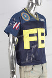 Blue embroidered patchwork t shirt