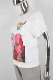 White slim fitting digital printing T shirt Women