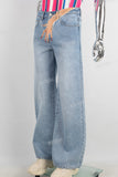 Blue digital print straight jeans