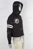 Black digital print raw hem hoodie