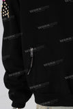 Black embroidered patchwork rhinestone hooded jacket