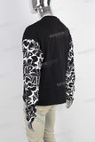 Black patchwork screen printing long shirt