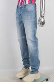 Blue slim fit damaged acid washed jeans