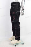 Black damage embroidery jeans men