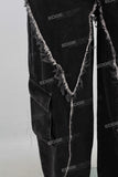 Black wide leg patchwork cargo jeans men