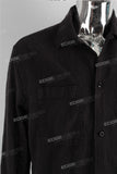 Raw hem cut edge pocket black denim shirt men