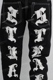 Black slim fit patchwork jeans