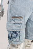 Blue patchwork embossed cargo shorts