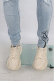 Light Blue  Damage Digital Screen Print Skinny Jeans Men