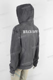 Black vintage sun faded digital print zip hoodie