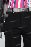 Digital printcargo jacket and patchwork flare jeans